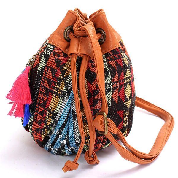 Dames Bohemen Canvas Emmertassen Trekkoord Crossbody Tassen Schoudertassen