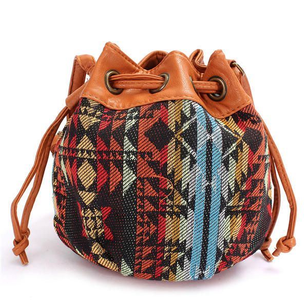 Dames Bohemen Canvas Emmertassen Trekkoord Crossbody Tassen Schoudertassen