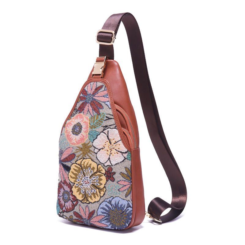 Dames Borduurwerk Bloemen Borsttas Vintage Nationale Crossbody Tas