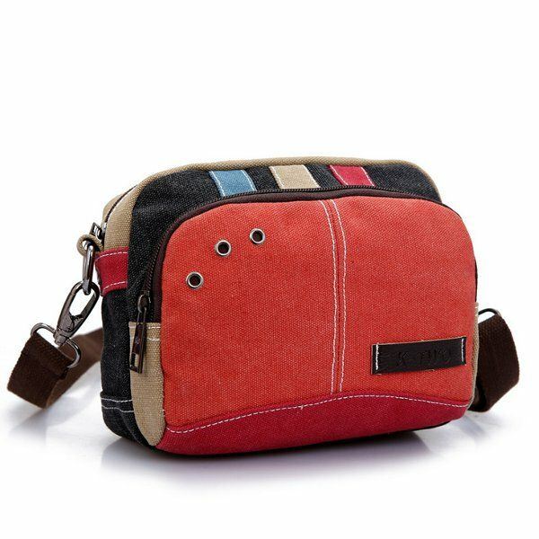 Dames Canvas Crossbody Tassen Contrast Kleur Casual Kleine Schoudertassen Messenger Bags