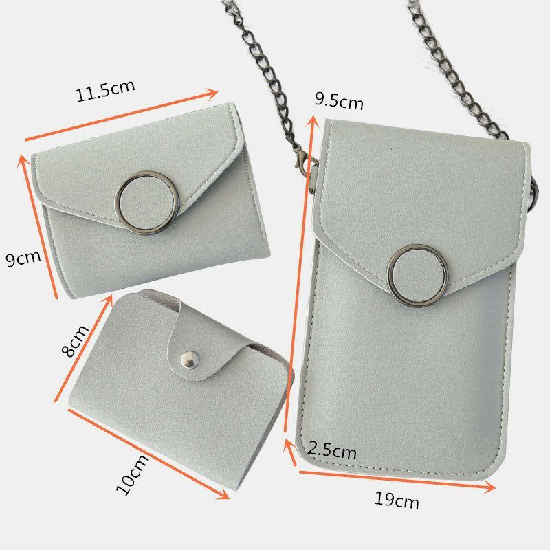 Dames Casual 3 Stks Touchscreen 6.3 Inch Solid Chain Phone Crossbody Bag