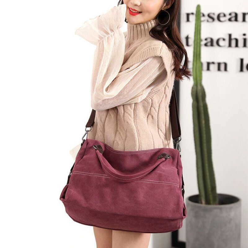 Dames Casual Canvas Handtas Multi-carry Crossbody Tas