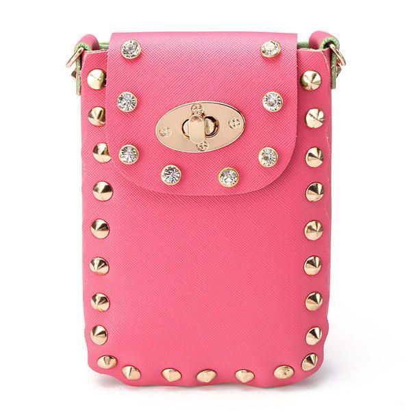 Dames Chain Rivet Schoudertassen Lock 6.5 Inch Telefoontassen Case Crossbody Tassen