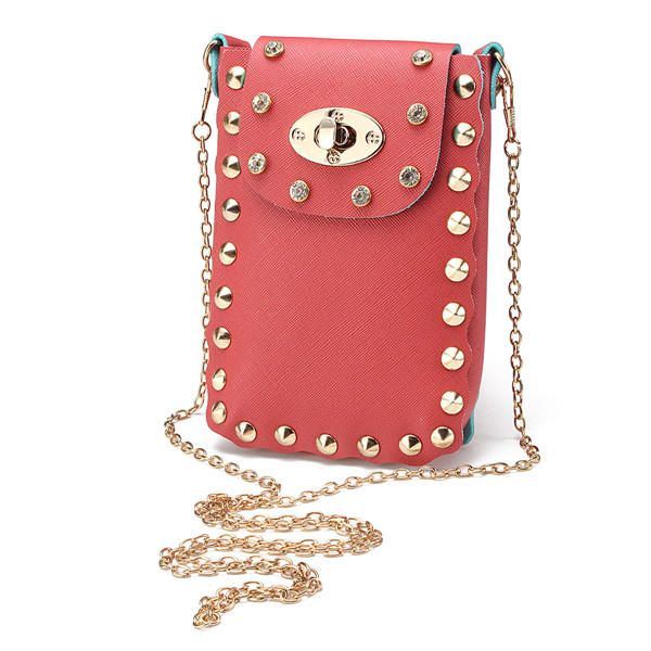 Dames Chain Rivet Schoudertassen Lock 6.5 Inch Telefoontassen Case Crossbody Tassen