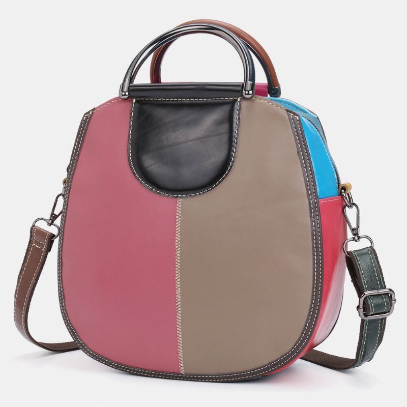 Dames Cirkel Lederen Tas Patchwork Crossbody Tas Handtas Schoudertas