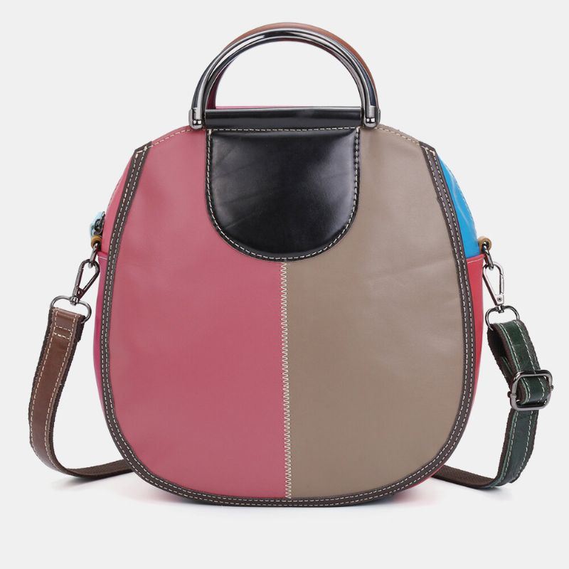 Dames Cirkel Lederen Tas Patchwork Crossbody Tas Handtas Schoudertas