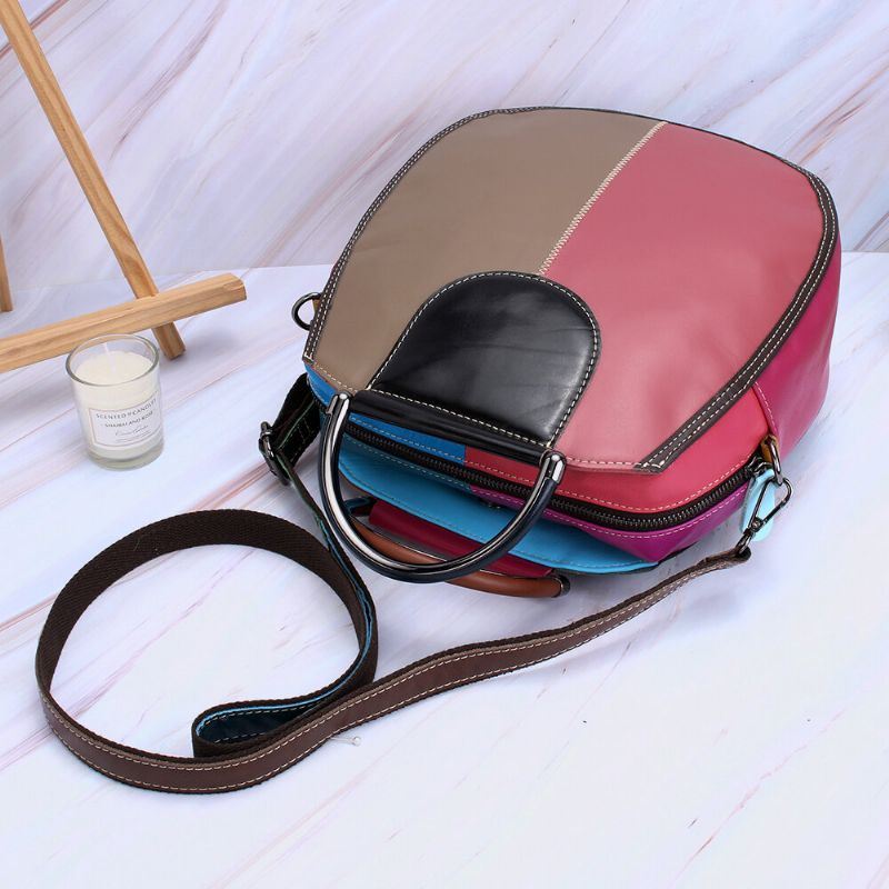 Dames Cirkel Lederen Tas Patchwork Crossbody Tas Handtas Schoudertas