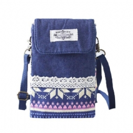 Dames Denim Drie Tussenlagen Bloem Afdrukken Mini Schoudertassen Kant Crossbody Tassen 6.0 Inch Telefoon Tas