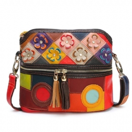 Dames Echt Leer Bloemen Crossbody Tas Vintage Tas