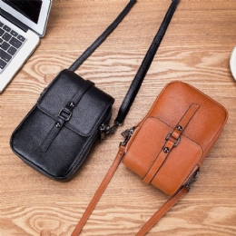 Dames Echt Leer Casual Retro Multi-lagen Oortelefoon Gat 6.5 Inch Telefoon Tas Crossbody Tas: