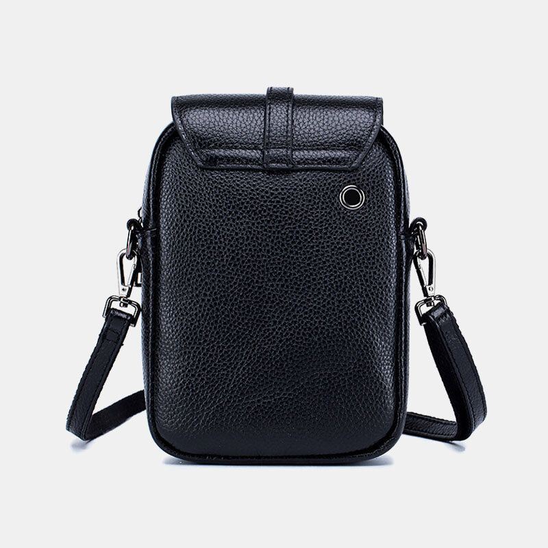 Dames Echt Leer Casual Retro Multi-lagen Oortelefoon Gat 6.5 Inch Telefoon Tas Crossbody Tas: