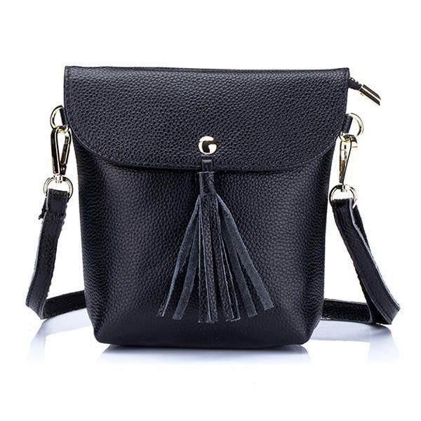 Dames Echt Leer Kwastje Mini Schoudertassen Vintage Hasp Crossbody Tassen 5.5 Inch Telefoon Tassen