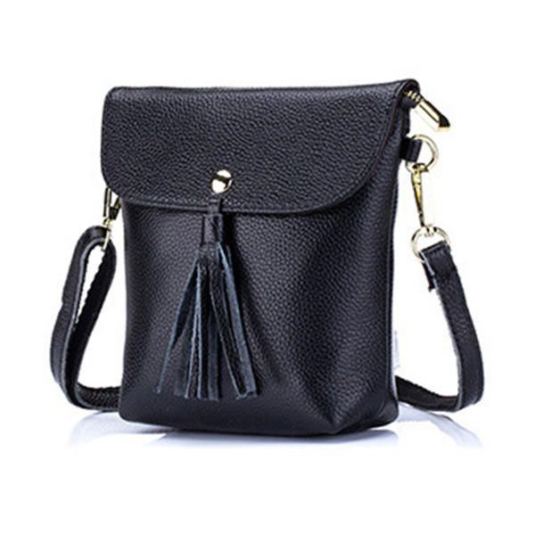 Dames Echt Leer Kwastje Mini Schoudertassen Vintage Hasp Crossbody Tassen 5.5 Inch Telefoon Tassen