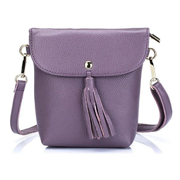 Dames Echt Leer Kwastje Mini Schoudertassen Vintage Hasp Crossbody Tassen 5.5 Inch Telefoon Tassen