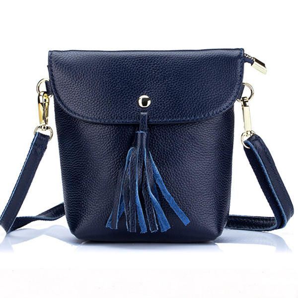 Dames Echt Leer Kwastje Mini Schoudertassen Vintage Hasp Crossbody Tassen 5.5 Inch Telefoon Tassen