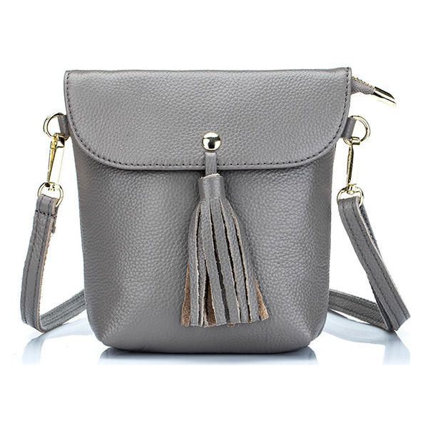 Dames Echt Leer Kwastje Mini Schoudertassen Vintage Hasp Crossbody Tassen 5.5 Inch Telefoon Tassen