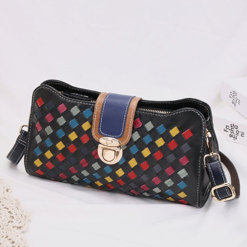 Dames Echt Leer Patchwork Telefoon Tas Crossbody Tas Schoudertas