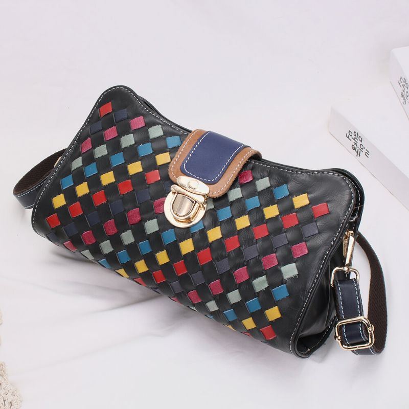 Dames Echt Leer Patchwork Telefoon Tas Crossbody Tas Schoudertas