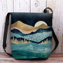 Dames Felt Mountain Treetop Landschap Print Tas Crossbody Tas Schoudertas