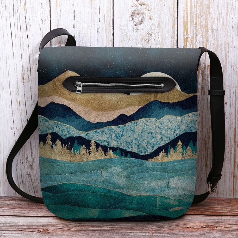 Dames Felt Mountain Treetop Landschap Print Tas Crossbody Tas Schoudertas