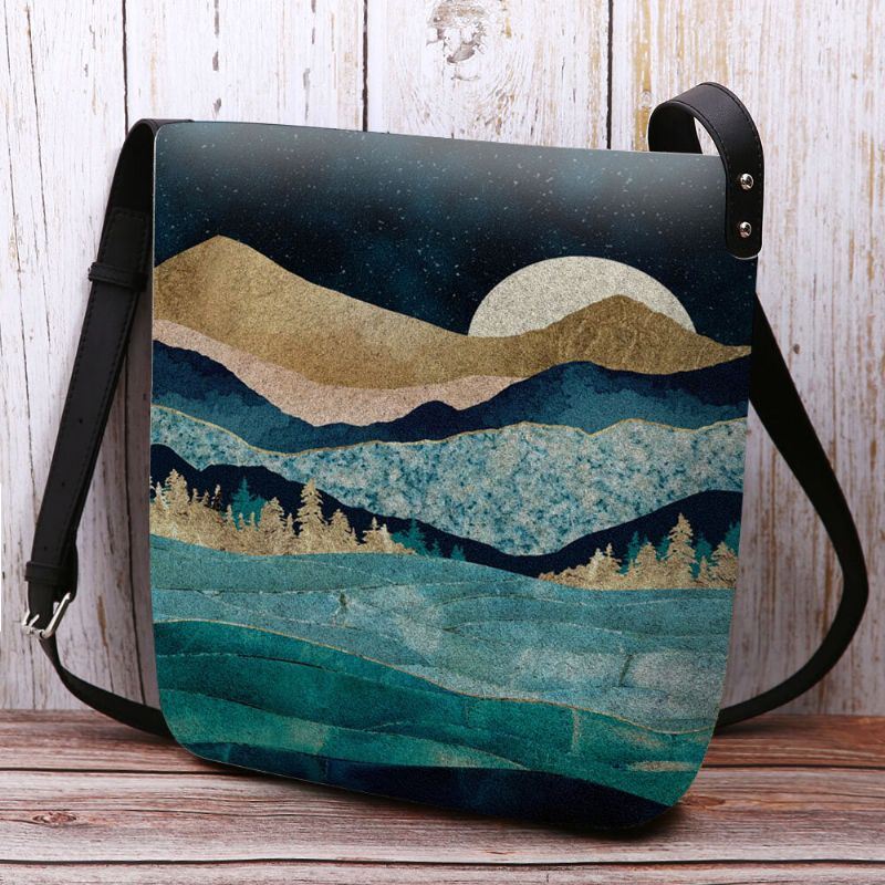 Dames Felt Mountain Treetop Landschap Print Tas Crossbody Tas Schoudertas