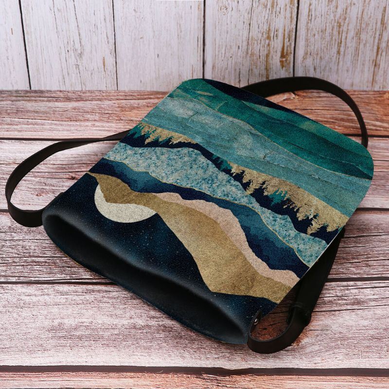 Dames Felt Mountain Treetop Landschap Print Tas Crossbody Tas Schoudertas