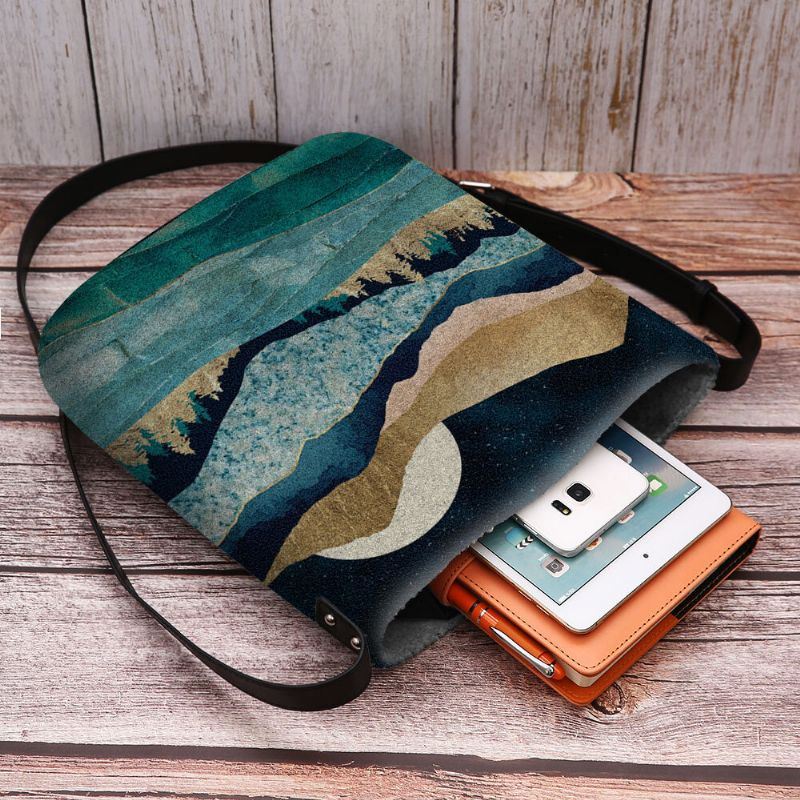 Dames Felt Mountain Treetop Landschap Print Tas Crossbody Tas Schoudertas