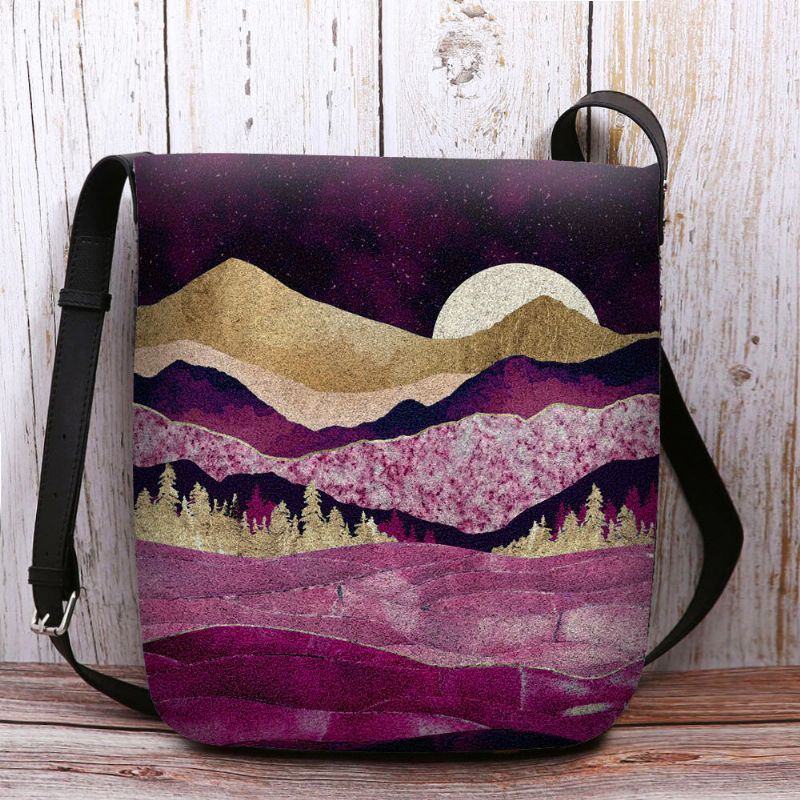 Dames Felt Mountain Treetop Landschap Print Tas Crossbody Tas Schoudertas