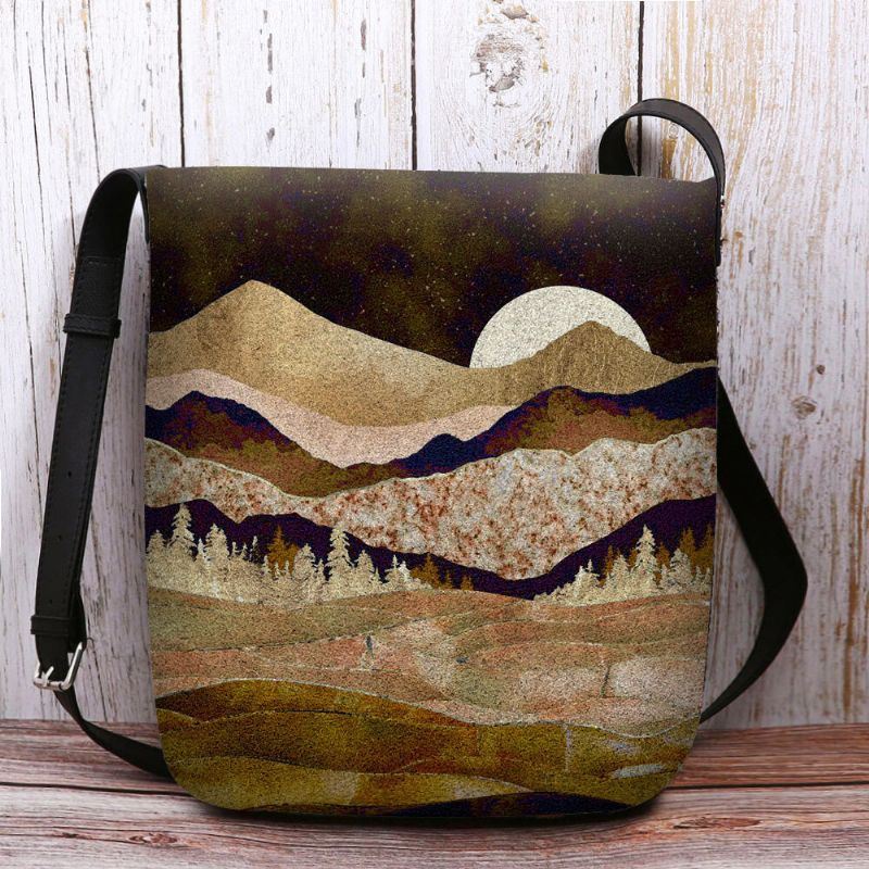 Dames Felt Mountain Treetop Landschap Print Tas Crossbody Tas Schoudertas