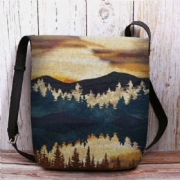 Dames Felt Mountain Treetop Print Patroon Casual Outdoor Schoudertas Crossbody Tas