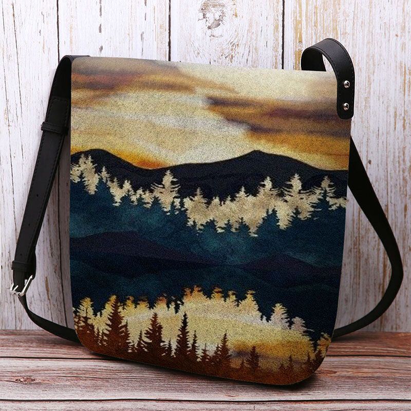 Dames Felt Mountain Treetop Print Patroon Casual Outdoor Schoudertas Crossbody Tas