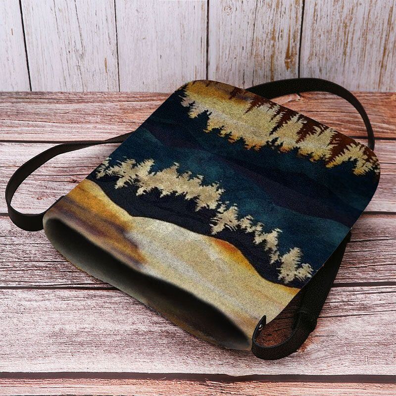 Dames Felt Mountain Treetop Print Patroon Casual Outdoor Schoudertas Crossbody Tas