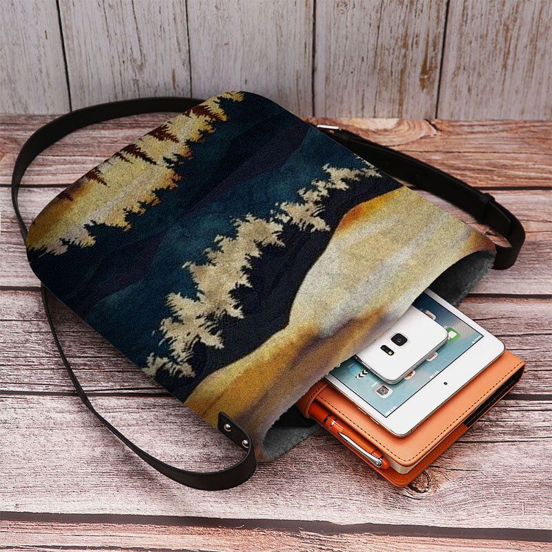 Dames Felt Mountain Treetop Print Patroon Casual Outdoor Schoudertas Crossbody Tas