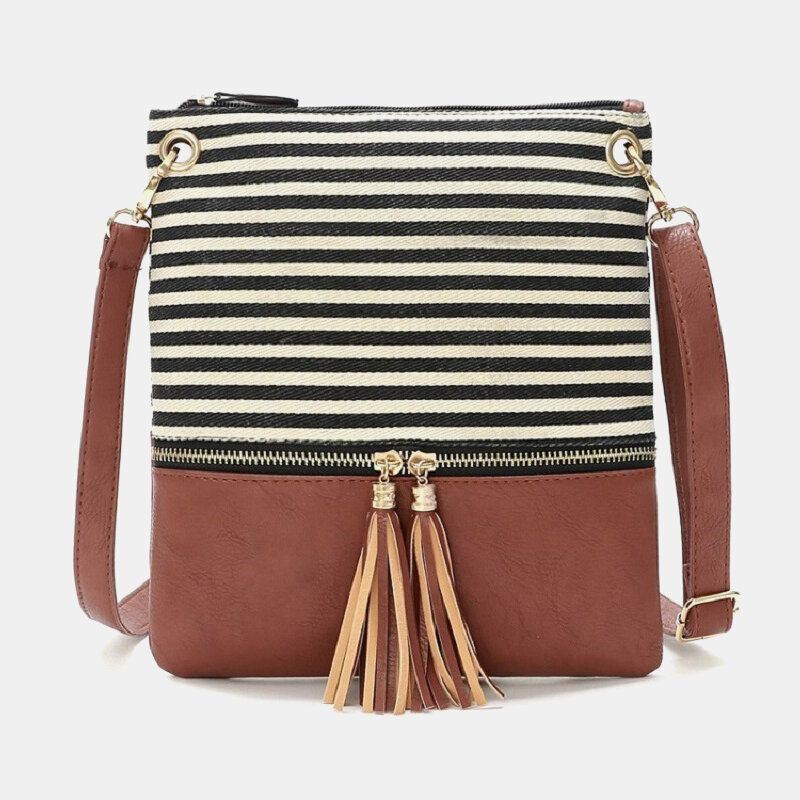 Dames Gestreepte Tassel Casual Canvas Crossbody Tas Schoudertas