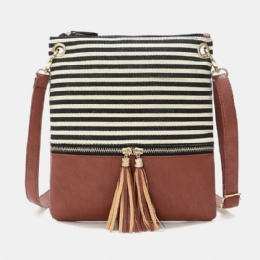 Dames Gestreepte Tassel Casual Canvas Crossbody Tas Schoudertas