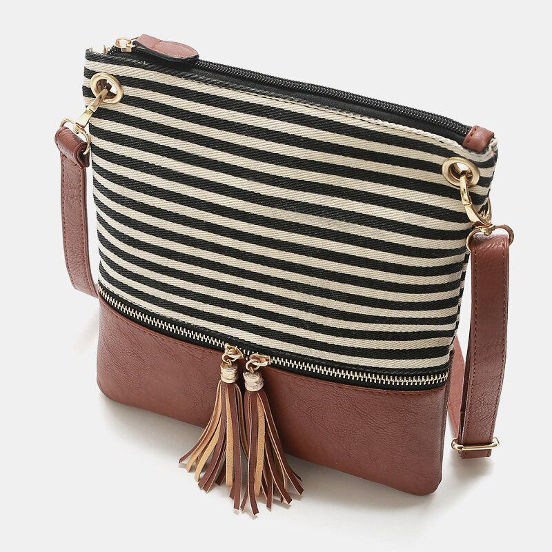 Dames Gestreepte Tassel Casual Canvas Crossbody Tas Schoudertas