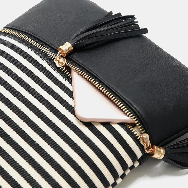 Dames Gestreepte Tassel Casual Canvas Crossbody Tas Schoudertas