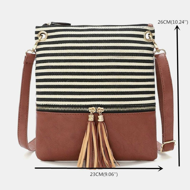 Dames Gestreepte Tassel Casual Canvas Crossbody Tas Schoudertas