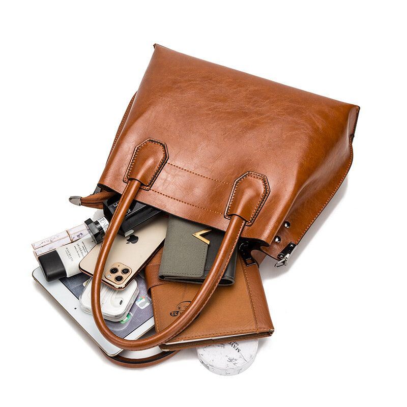 Dames Grote Capaciteit Olie Wax Handtas Crossbody Tas Schoudertas