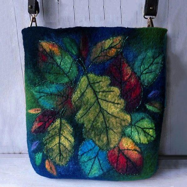 Dames Kleurrijke Blad Diy Lam Haartas Crossbody Tas Schoudertas