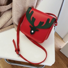 Dames Kunstleer Contrast Kleur Kerst Elanden Patroon Kleine Vierkante Tas Crossbody Tas Schoudertas