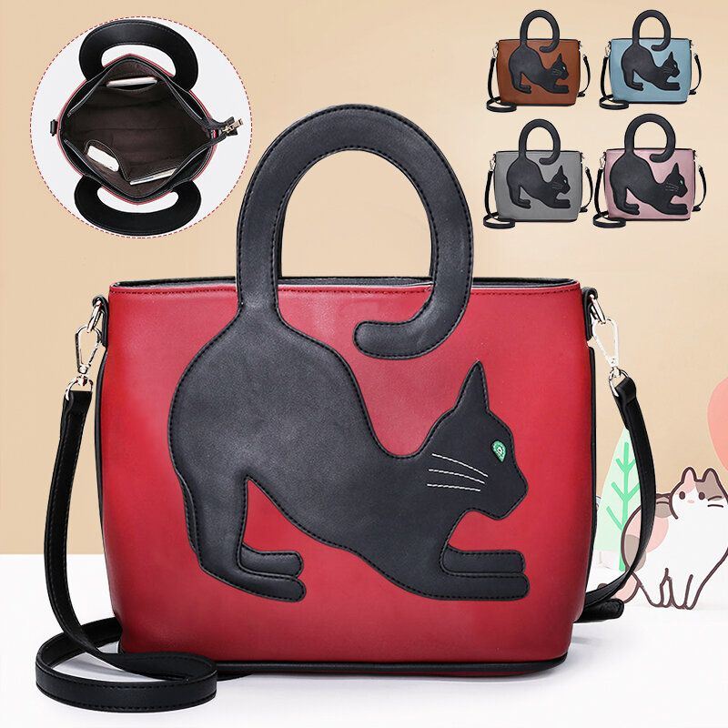 Dames Kunstleer Leuke Kat Patroon Casual Handtas Crossbody Tas