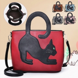 Dames Kunstleer Leuke Kat Patroon Casual Handtas Crossbody Tas