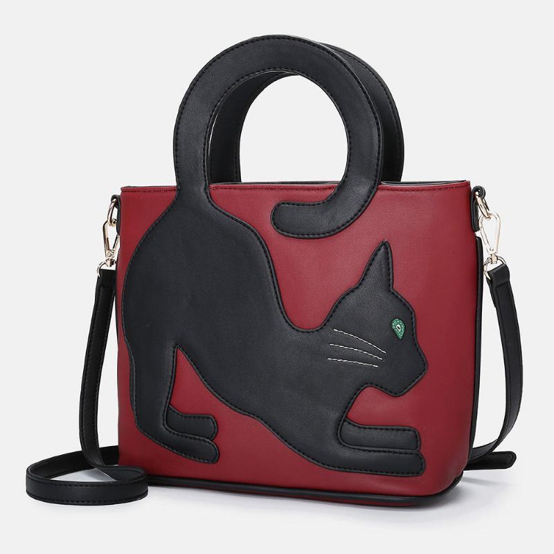 Dames Kunstleer Leuke Kat Patroon Casual Handtas Crossbody Tas