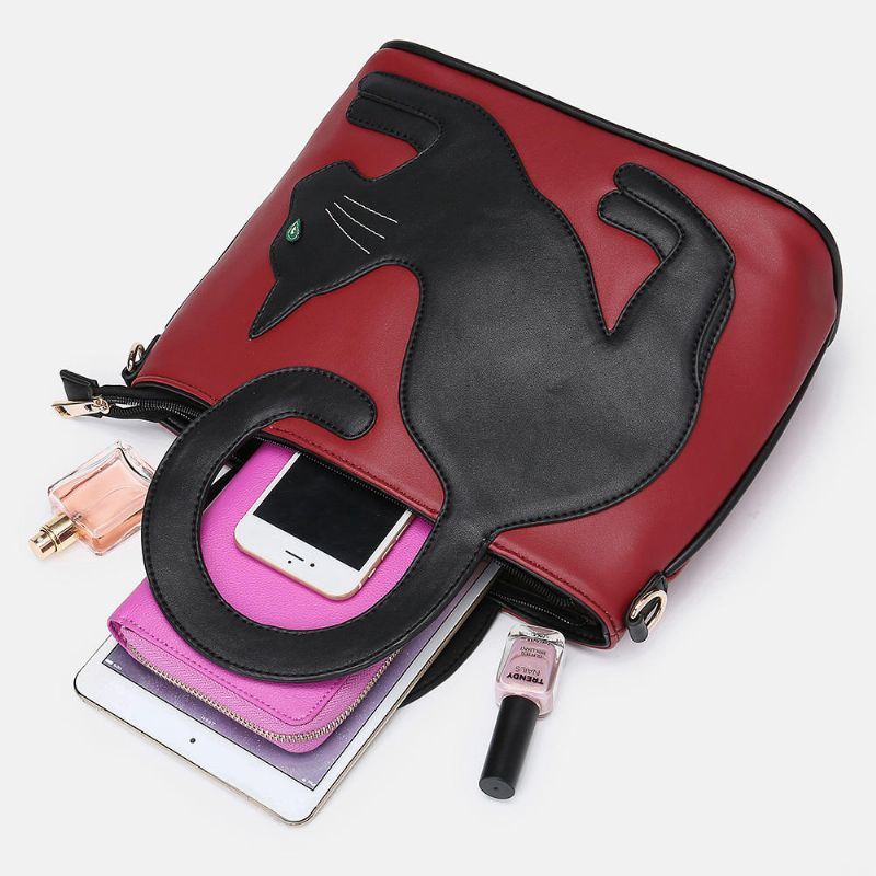 Dames Kunstleer Leuke Kat Patroon Casual Handtas Crossbody Tas