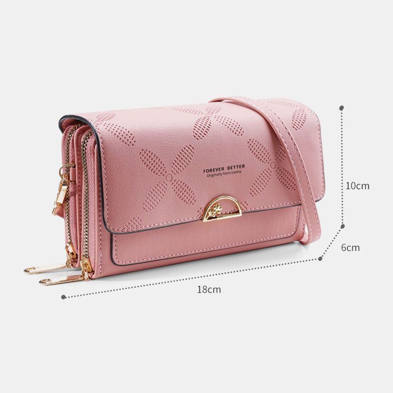 Dames Kunstleer Mode Multifunctionele Bloempatroon Telefoon Tas Crossbody Tas