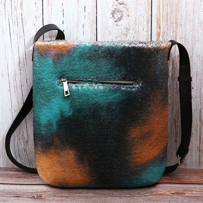 Dames Lamshaar Herfst Natuurlijke Scène Kleurrijke Diy Schoudertas Crossbody Tas