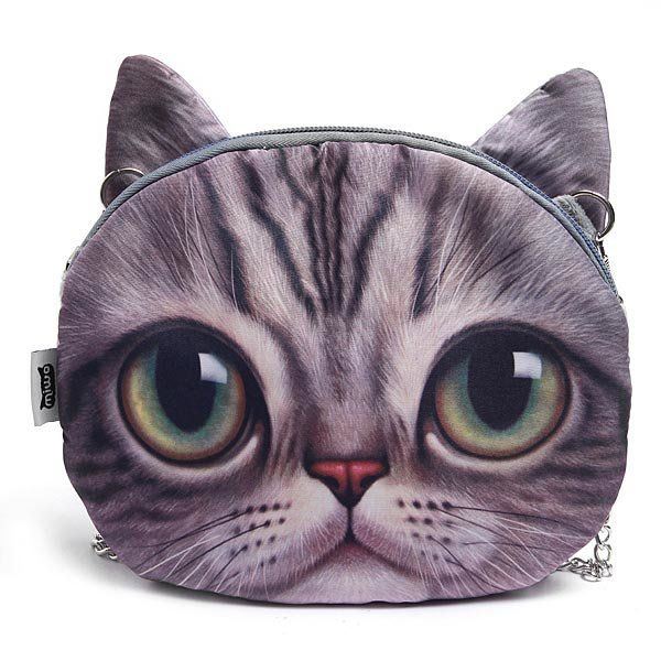 Dames Leuke Cartoon Kat Hoofdpatroon Schoudertas Keten Cross Body Bag