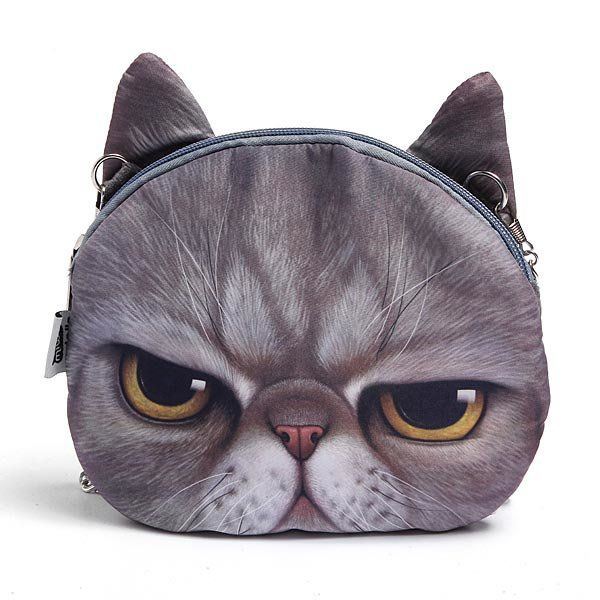 Dames Leuke Cartoon Kat Hoofdpatroon Schoudertas Keten Cross Body Bag