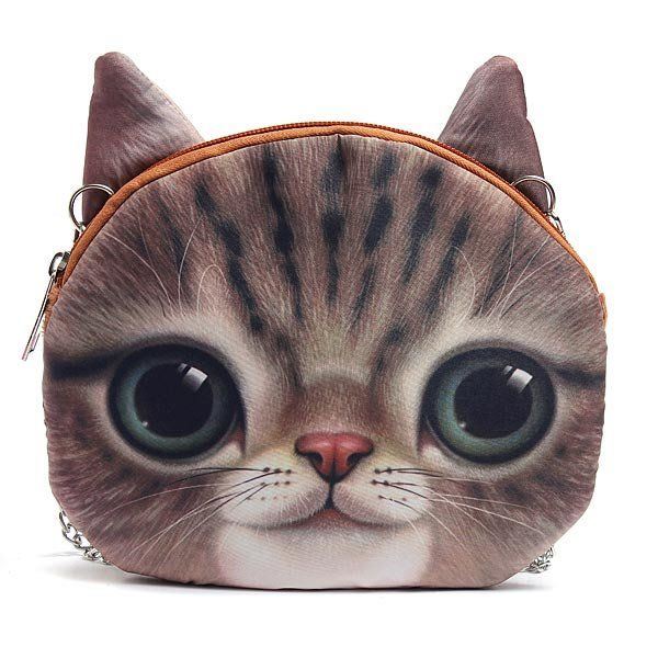 Dames Leuke Cartoon Kat Hoofdpatroon Schoudertas Keten Cross Body Bag